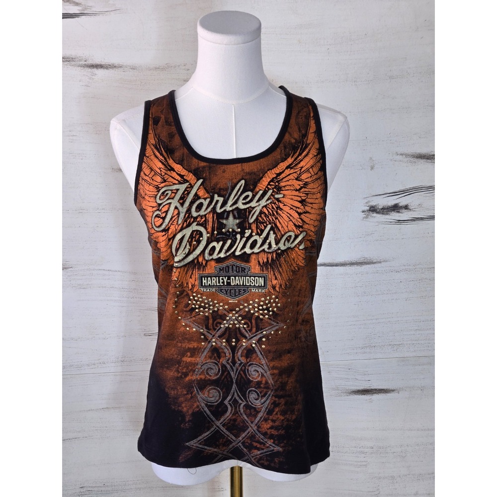 Harley‎ Davidson Tank Top Womens Vintage Logo Sleeveless Size Medium Rhinestone